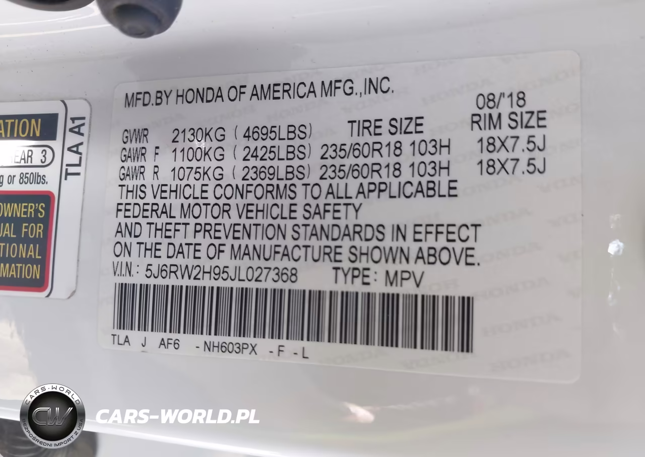 2018 Honda Cr-V Touring VIN:5J6RW2H95JL027368 - 9