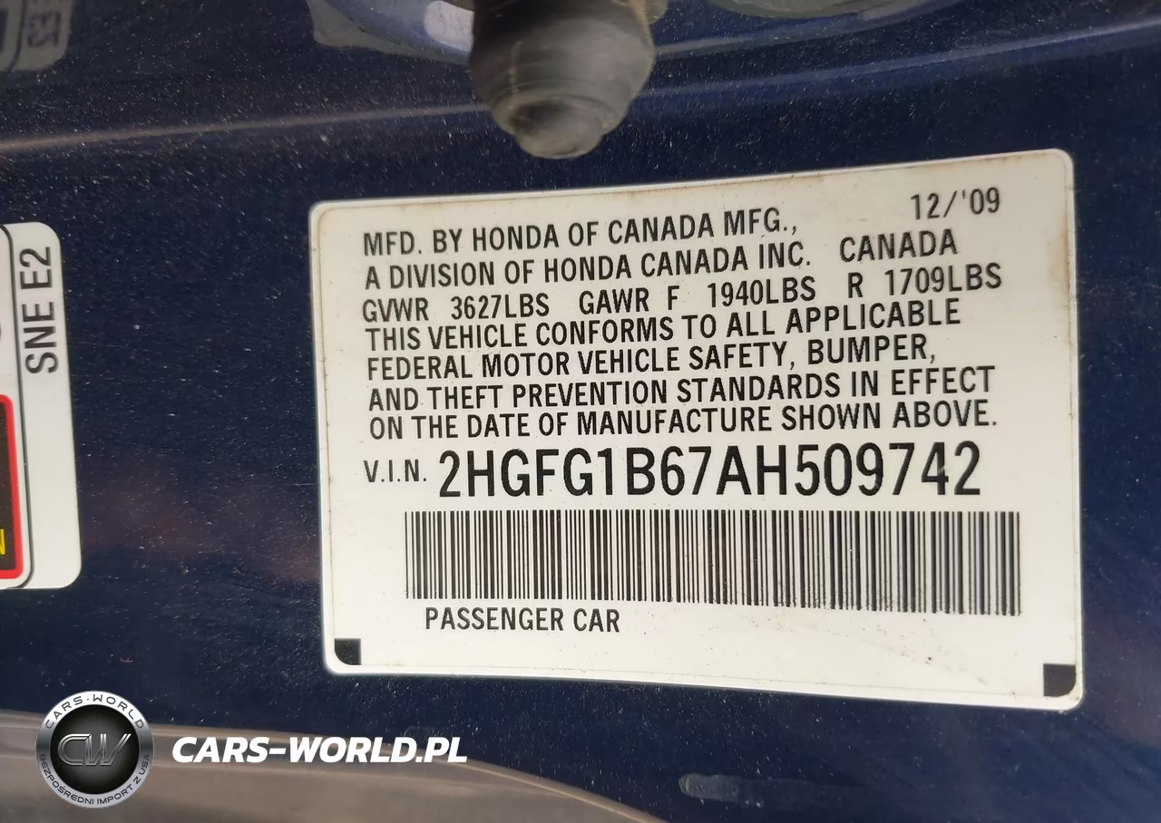2010 Honda Civic Lx VIN:2HGFG1B67AH509742 - 9