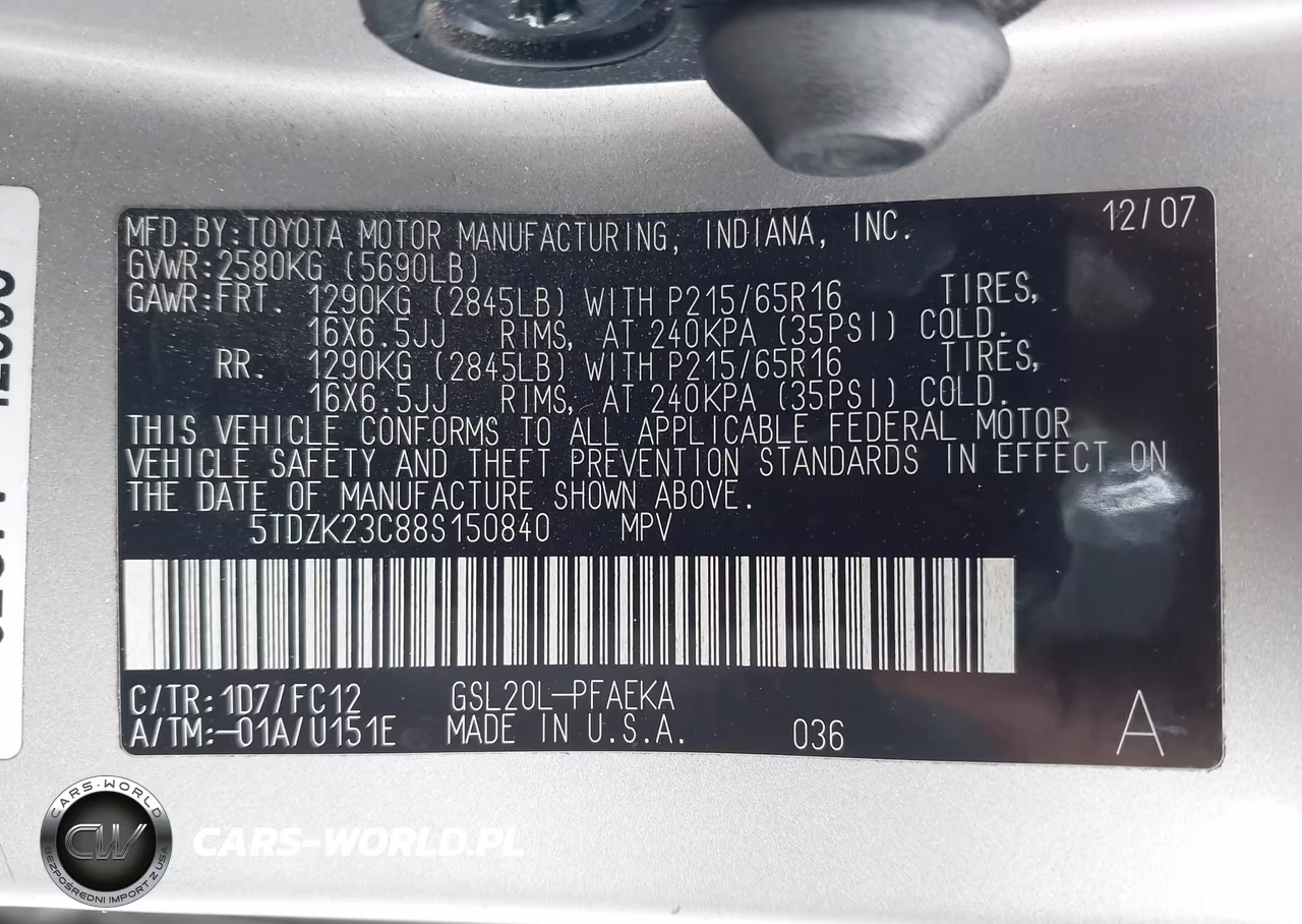 2008 Toyota Sienna Le VIN:5TDZK23C88S150840 - 9