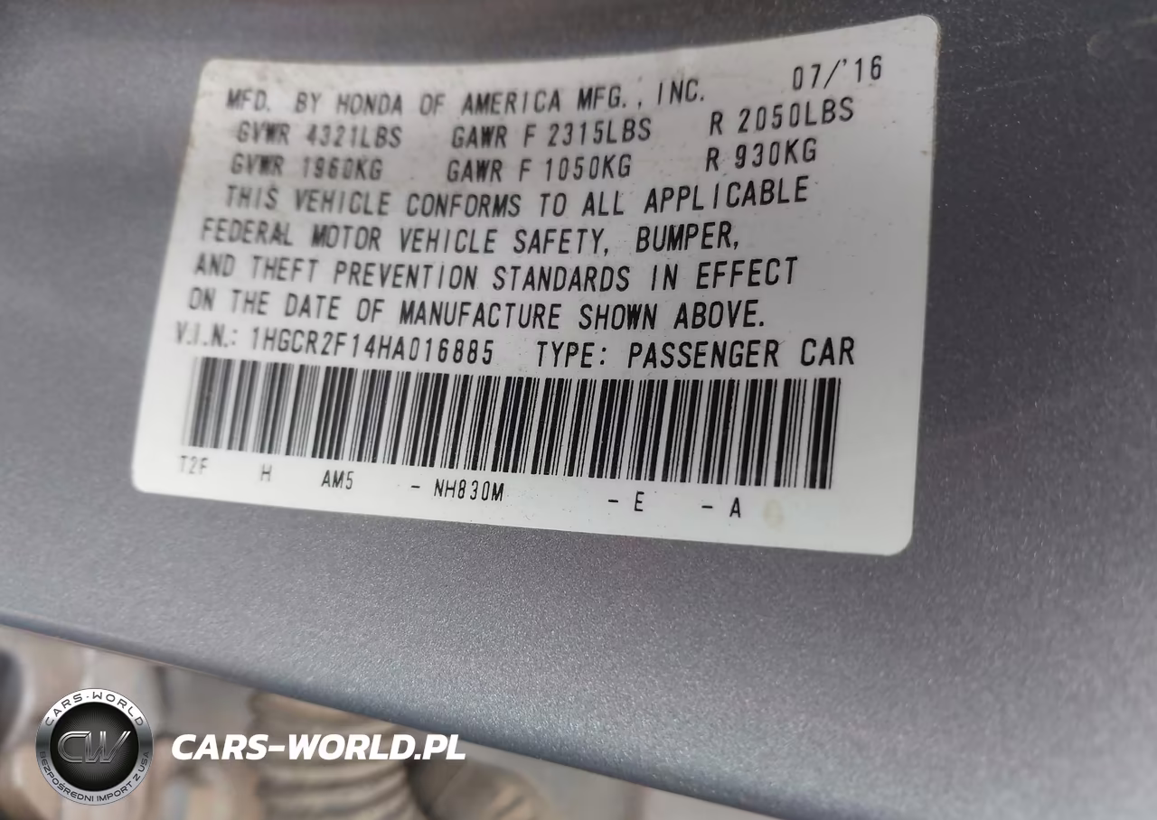 2017 Honda Accord Sport Se VIN:1HGCR2F14HA016885 - 9