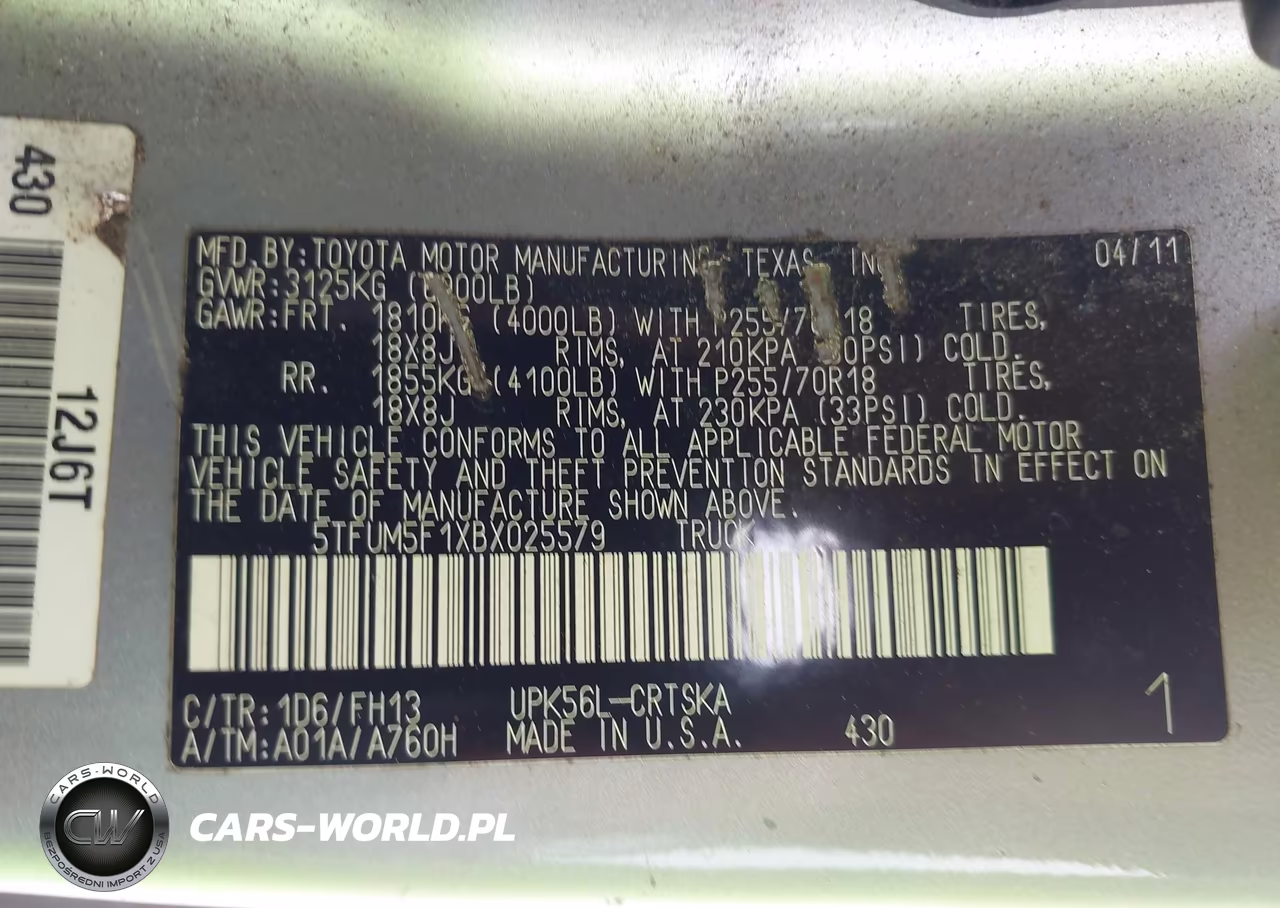 2011 Toyota Tundra Grade 4.6L V8 VIN:5TFUM5F1XBX025579 - 9