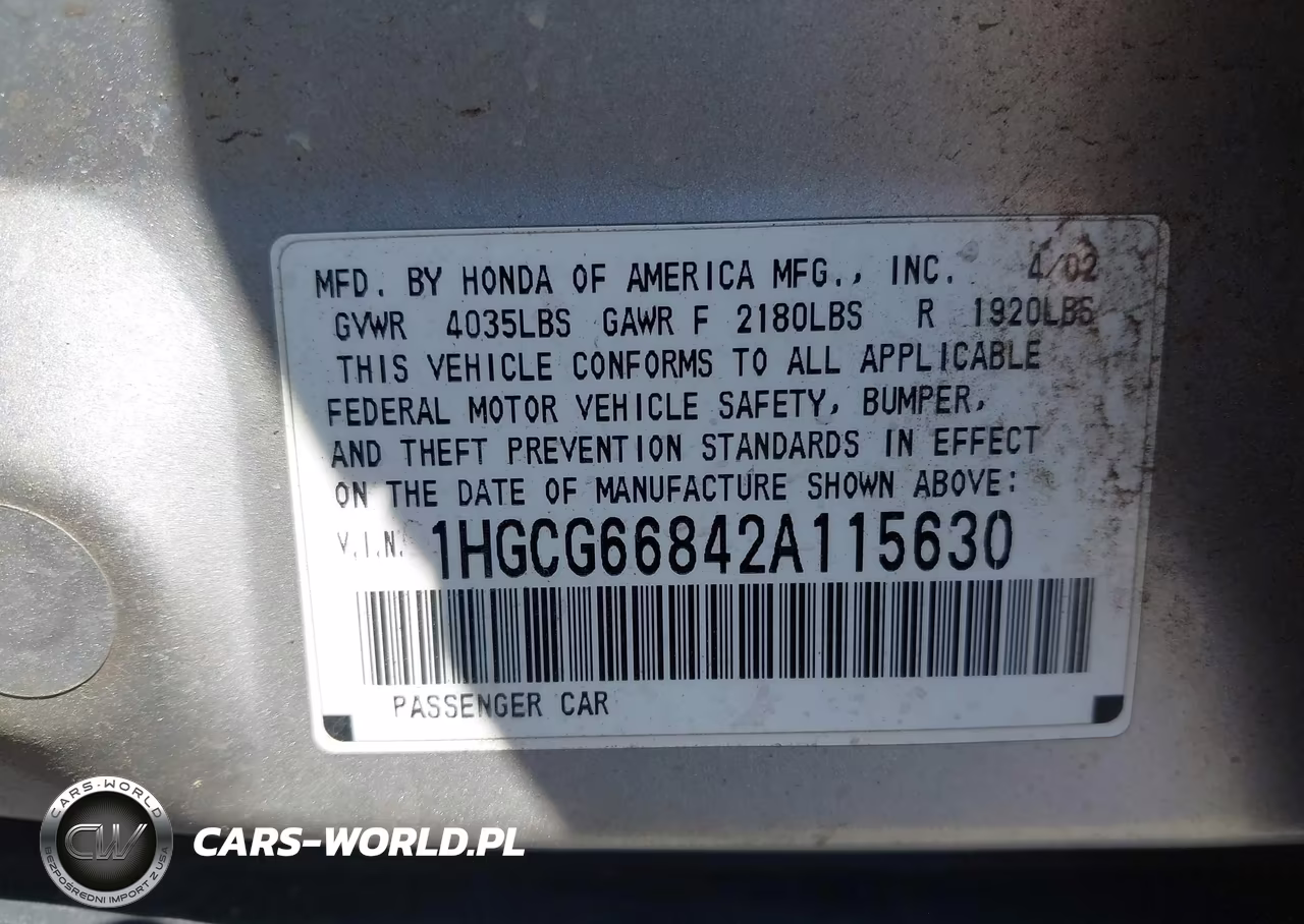2002 Honda Accord 2.3 Ex-2.3 Se VIN:1HGCG66842A115630 - 9