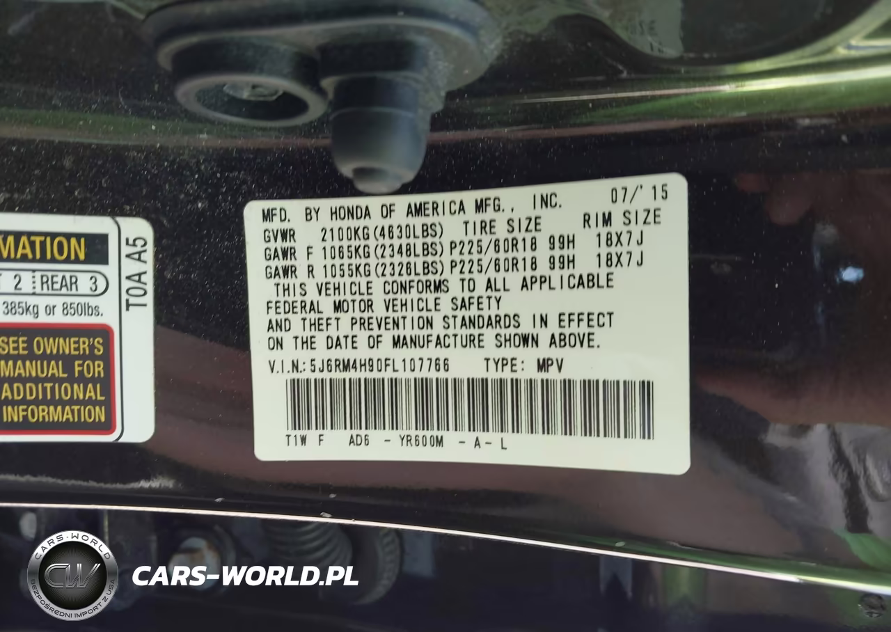 2015 Honda Cr-V Touring VIN:5J6RM4H90FL107766 - 9