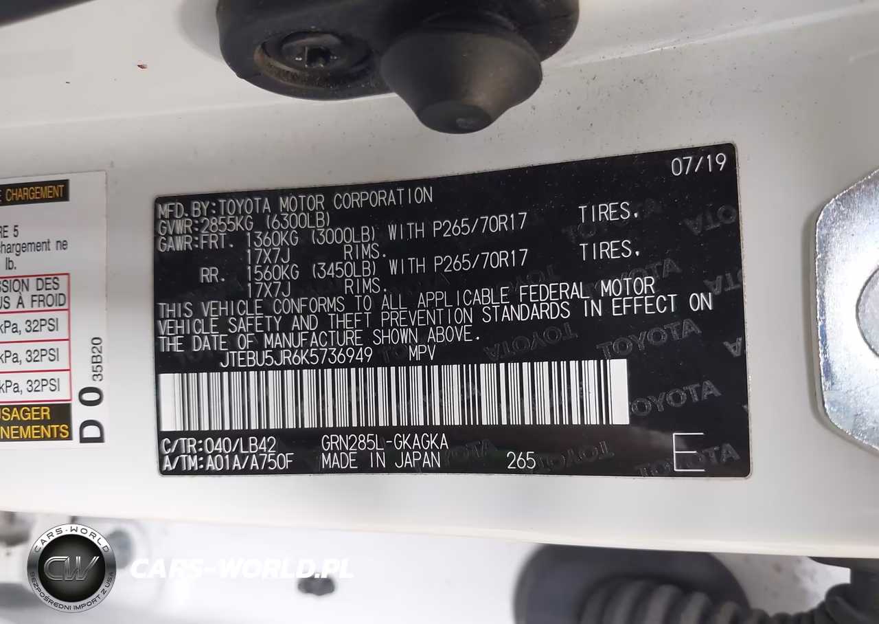 2019 Toyota 4Runner Sr5 Premium VIN:JTEBU5JR6K5736949 - 9