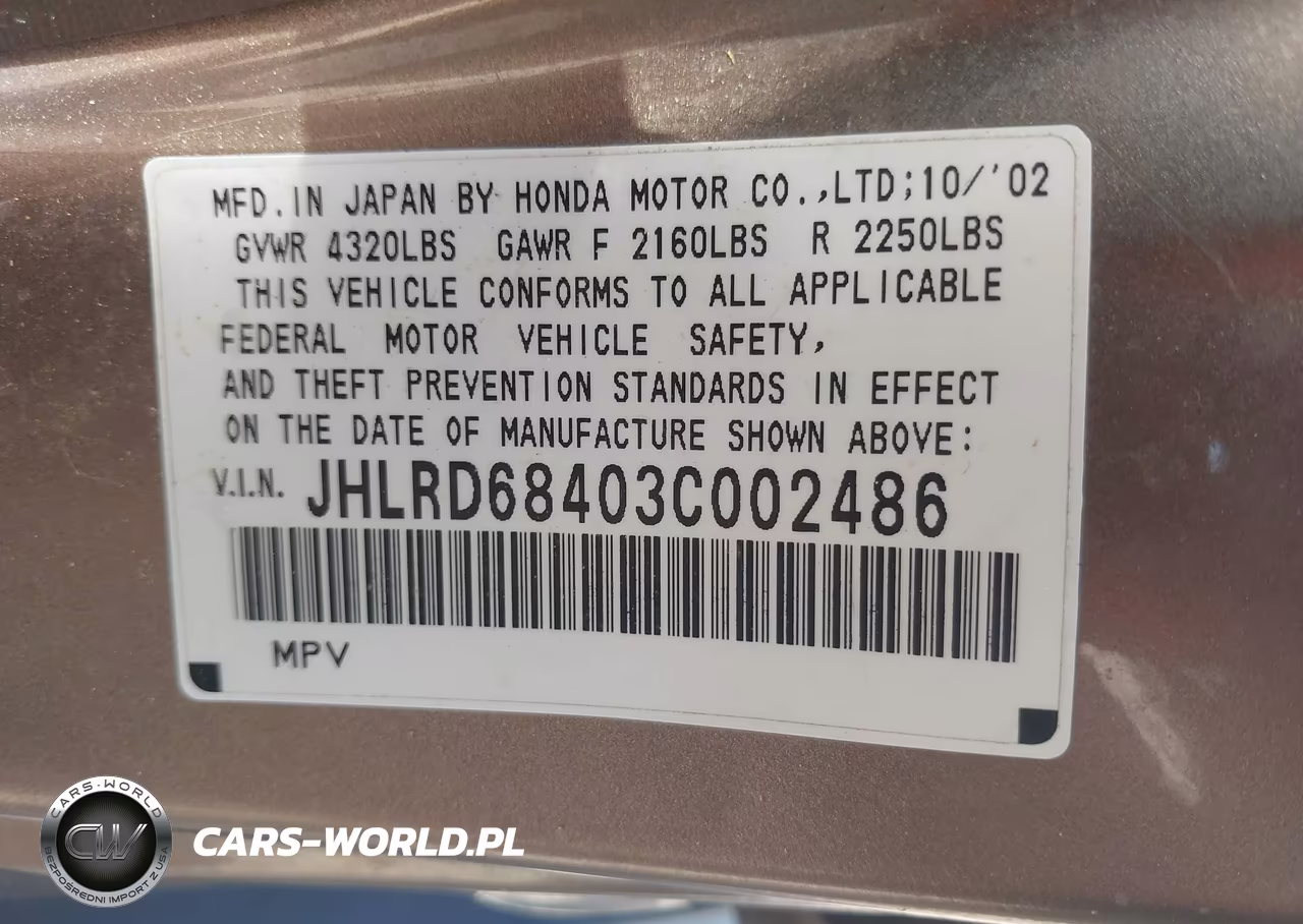 2003 Honda Cr-V Lx VIN:JHLRD68403C002486 - 9