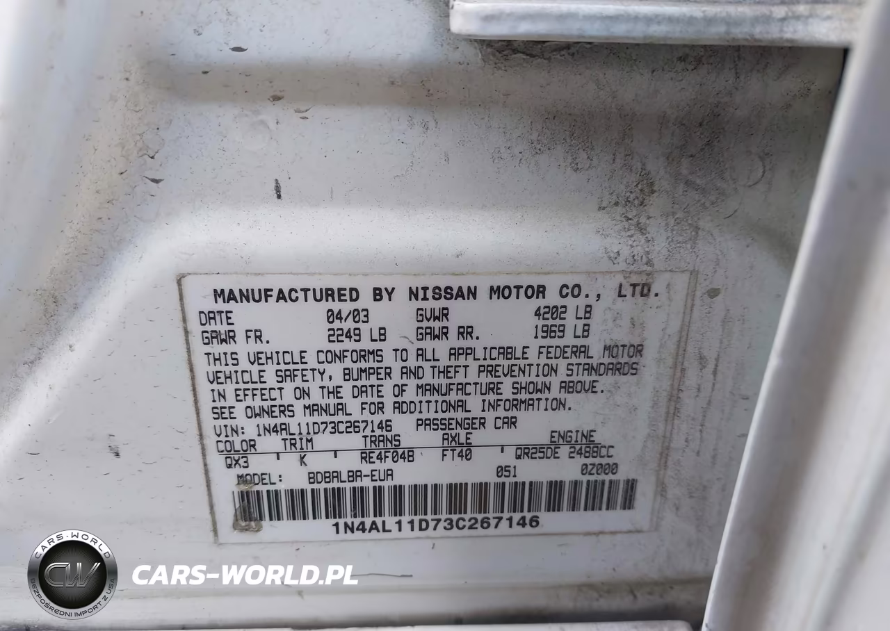 2003 Nissan Altima 2.5 S VIN:1N4AL11D73C267146 - 9