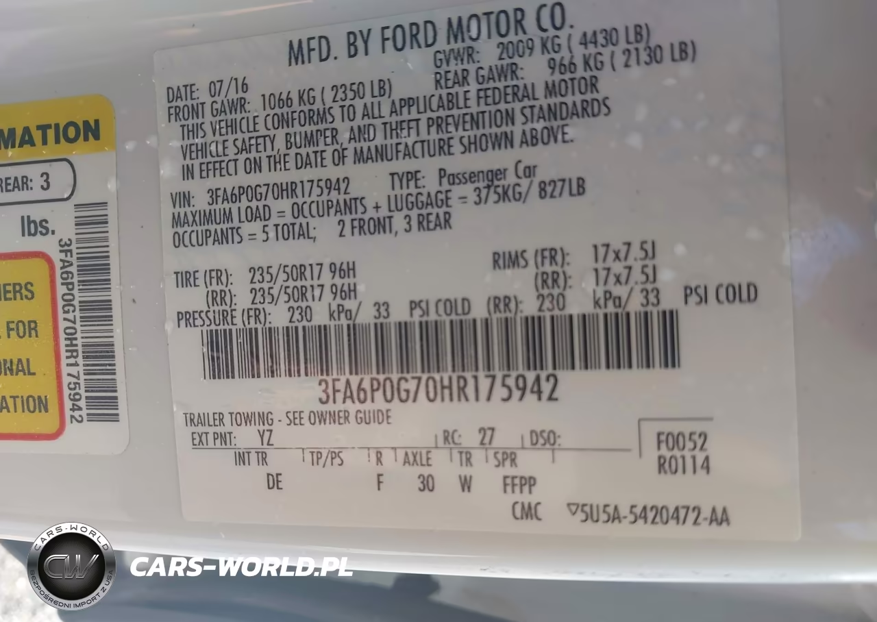 2017 Ford Fusion S VIN:3FA6P0G70HR175942 - 9