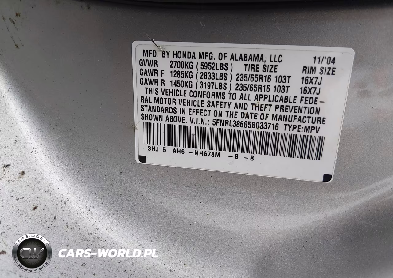2005 Honda Odyssey Ex-L VIN:5FNRL38665B033716 - 9