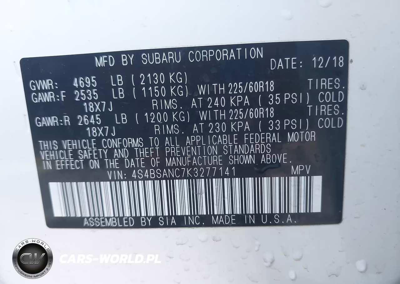2019 Subaru Outback 2.5I Limited VIN:4S4BSANC7K3277141 - 9