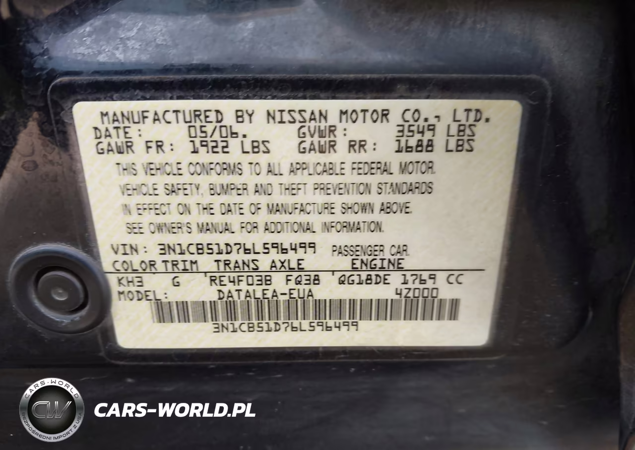 2006 Nissan Sentra 1.8S VIN:3N1CB51D76L596499 - 9