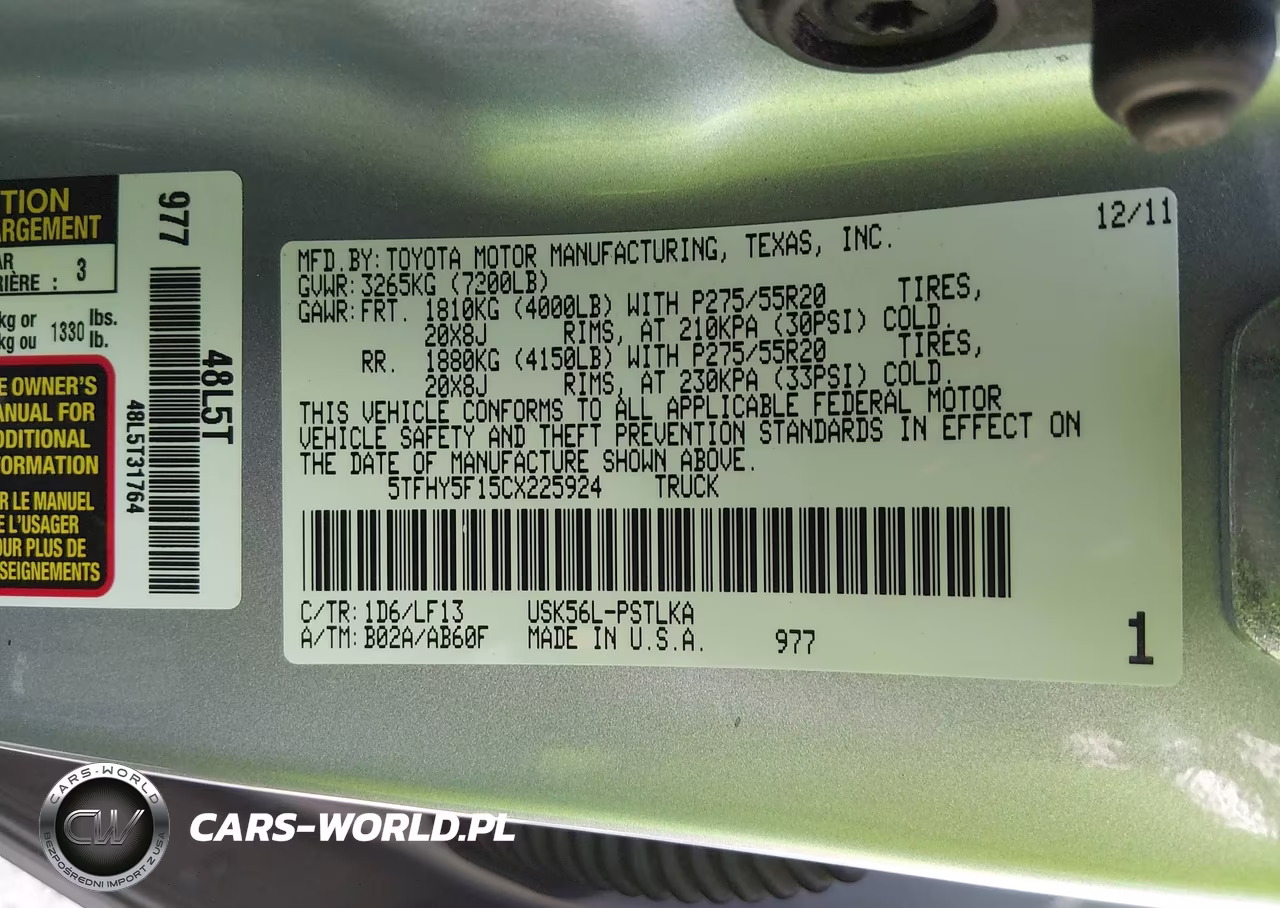 2012 Toyota Tundra Limited 5.7L V8 VIN:5TFHY5F15CX225924 - 9