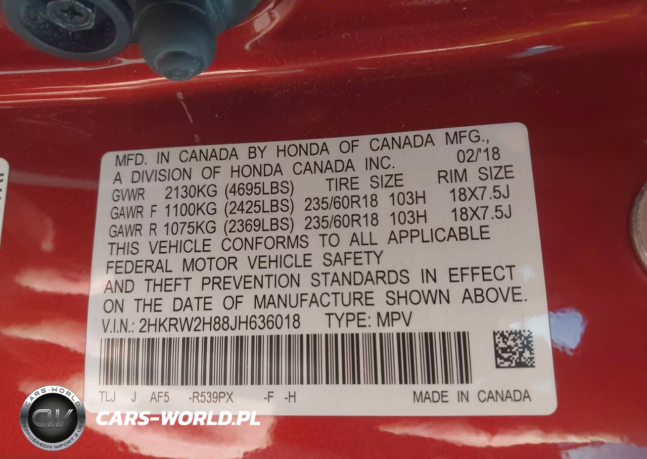 2018 Honda Cr-V Ex-L-Ex-L Navi VIN:2HKRW2H88JH636018 - 9