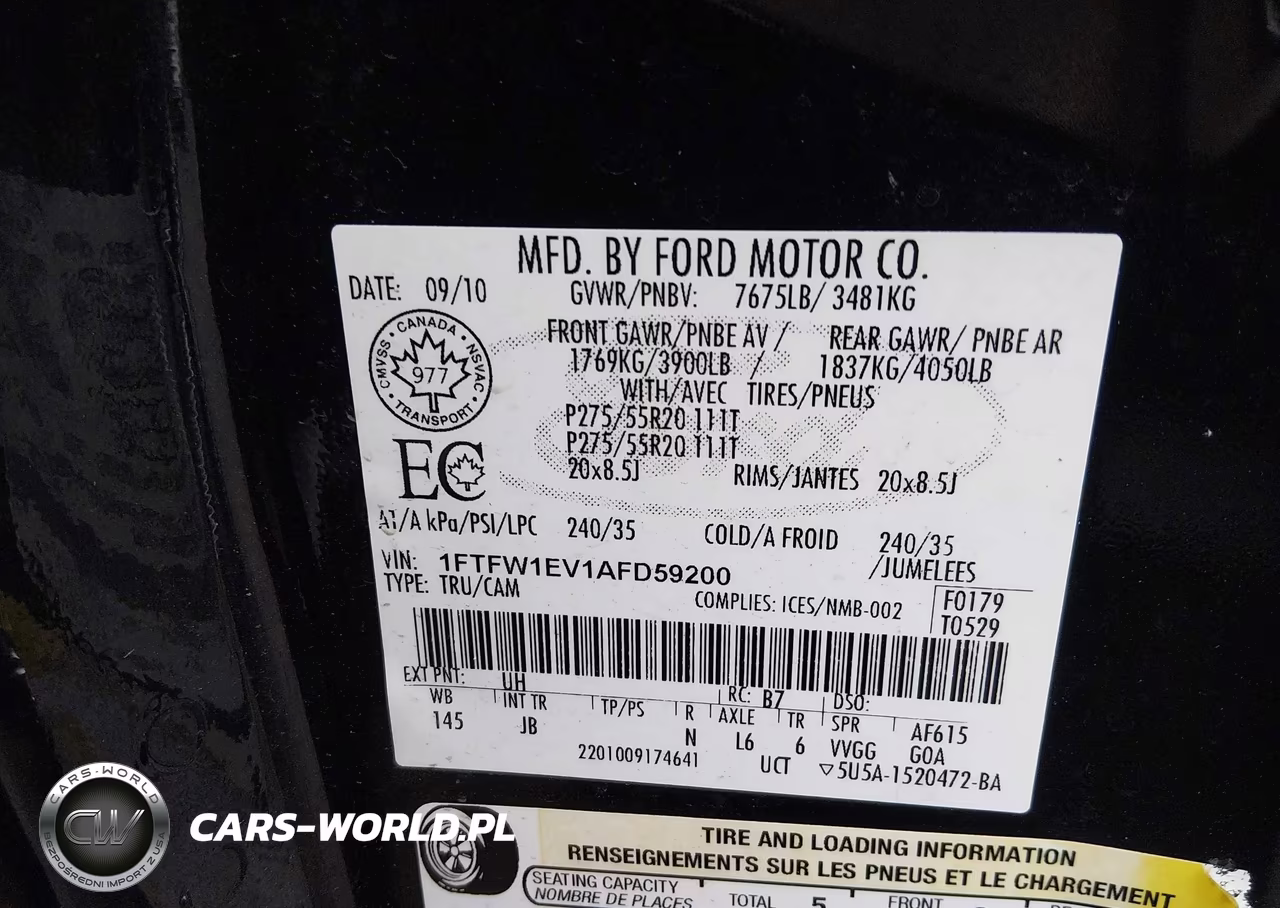 2010 Ford F-150 Fx4 VIN:1FTFW1EV1AFD59200 - 9