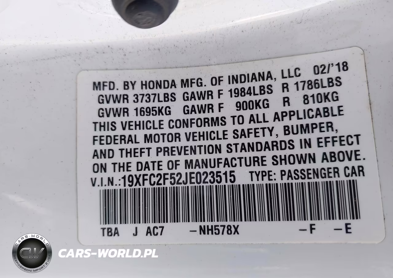 2018 Honda Civic Lx VIN:19XFC2F52JE023515 - 9