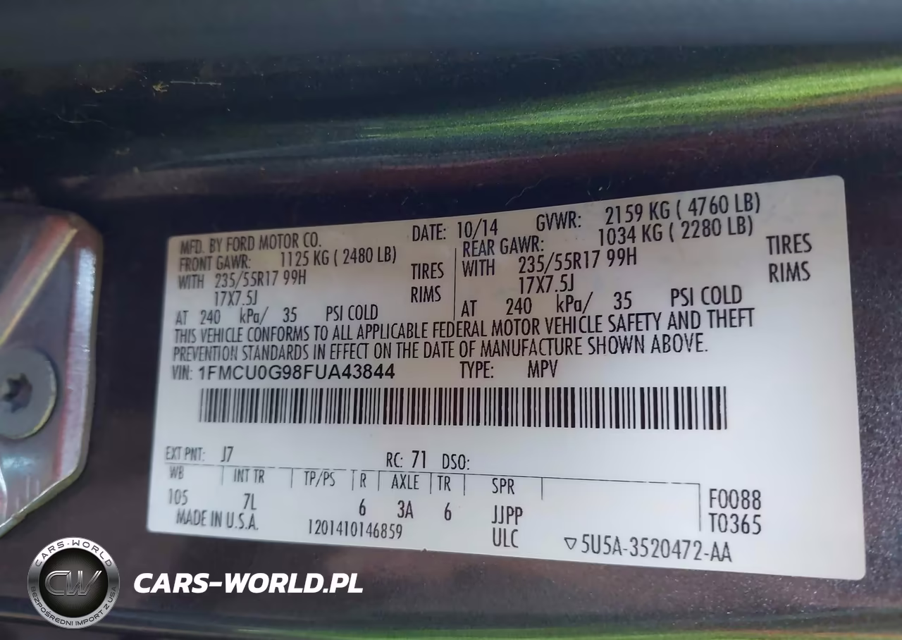 2015 Ford Escape Se VIN:1FMCU0G98FUA43844 - 9