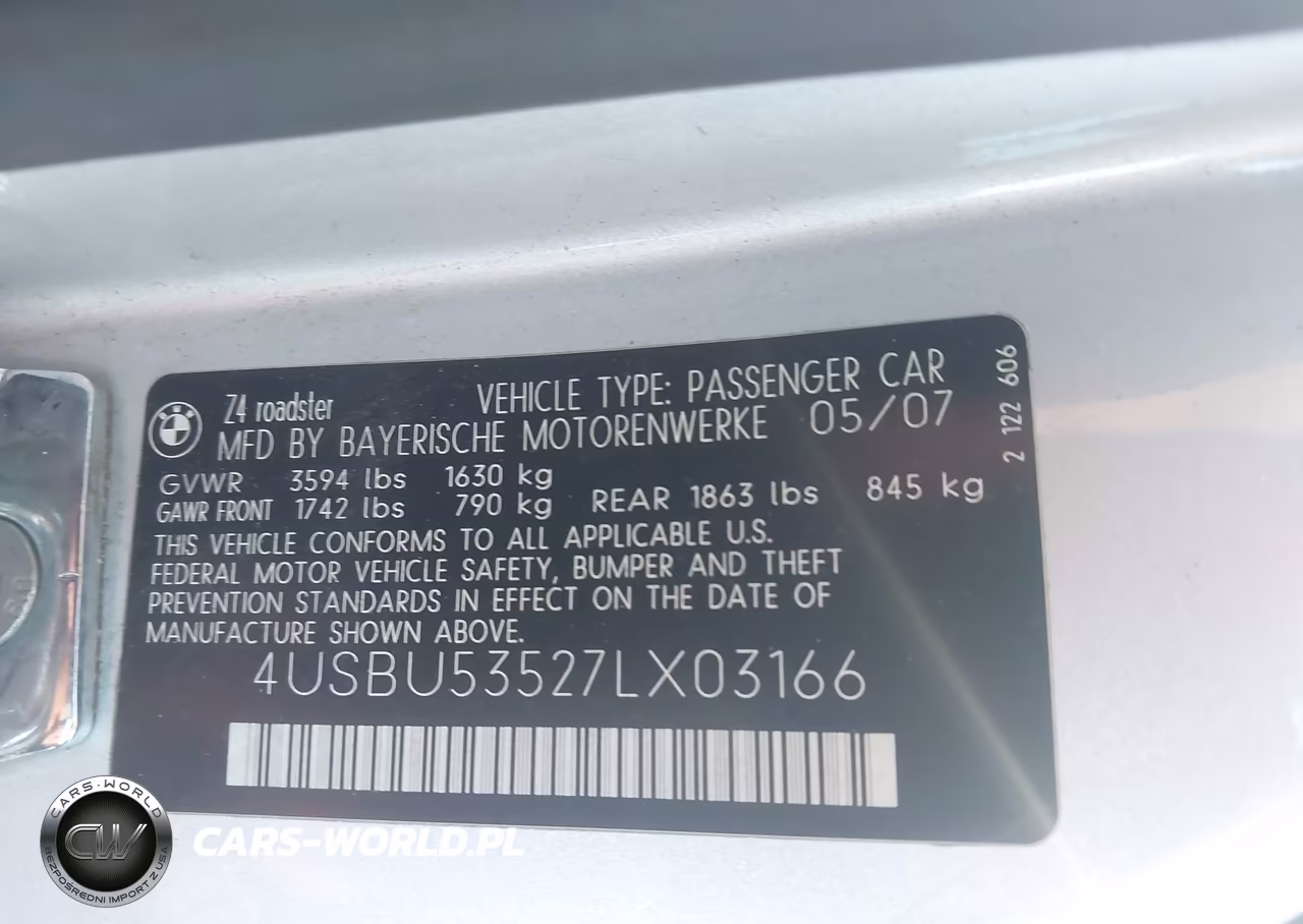 2007 BMW Z4 3.0Si VIN:4USBU53527LX03166 - 9