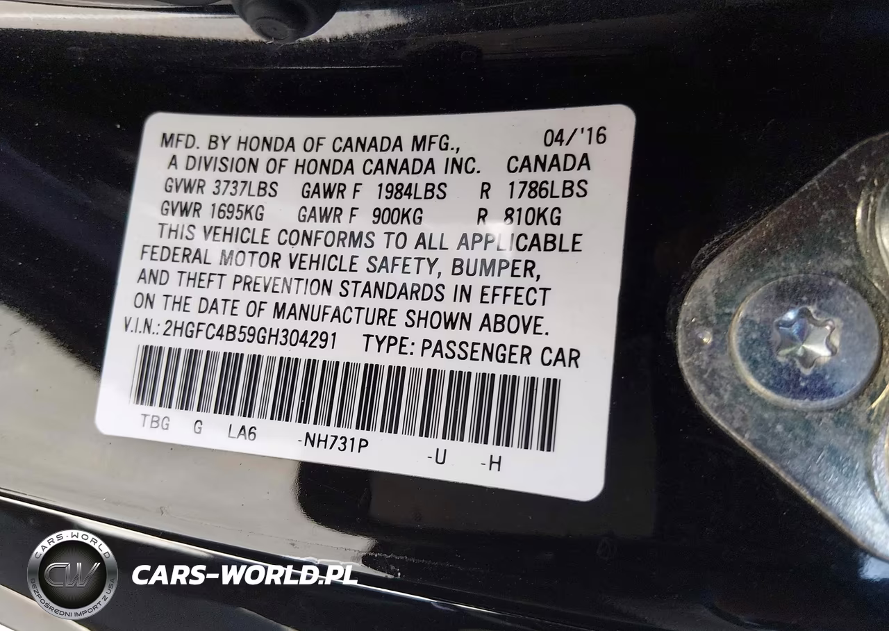 2016 Honda Civic Lx VIN:2HGFC4B59GH304291 - 9
