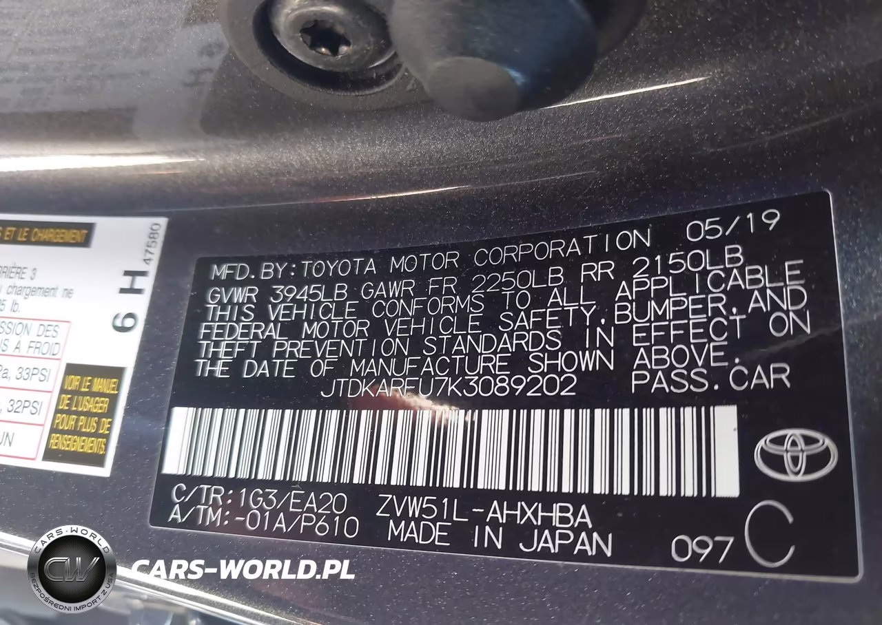 2019 Toyota Prius Xle VIN:JTDKARFU7K3089202 - 9