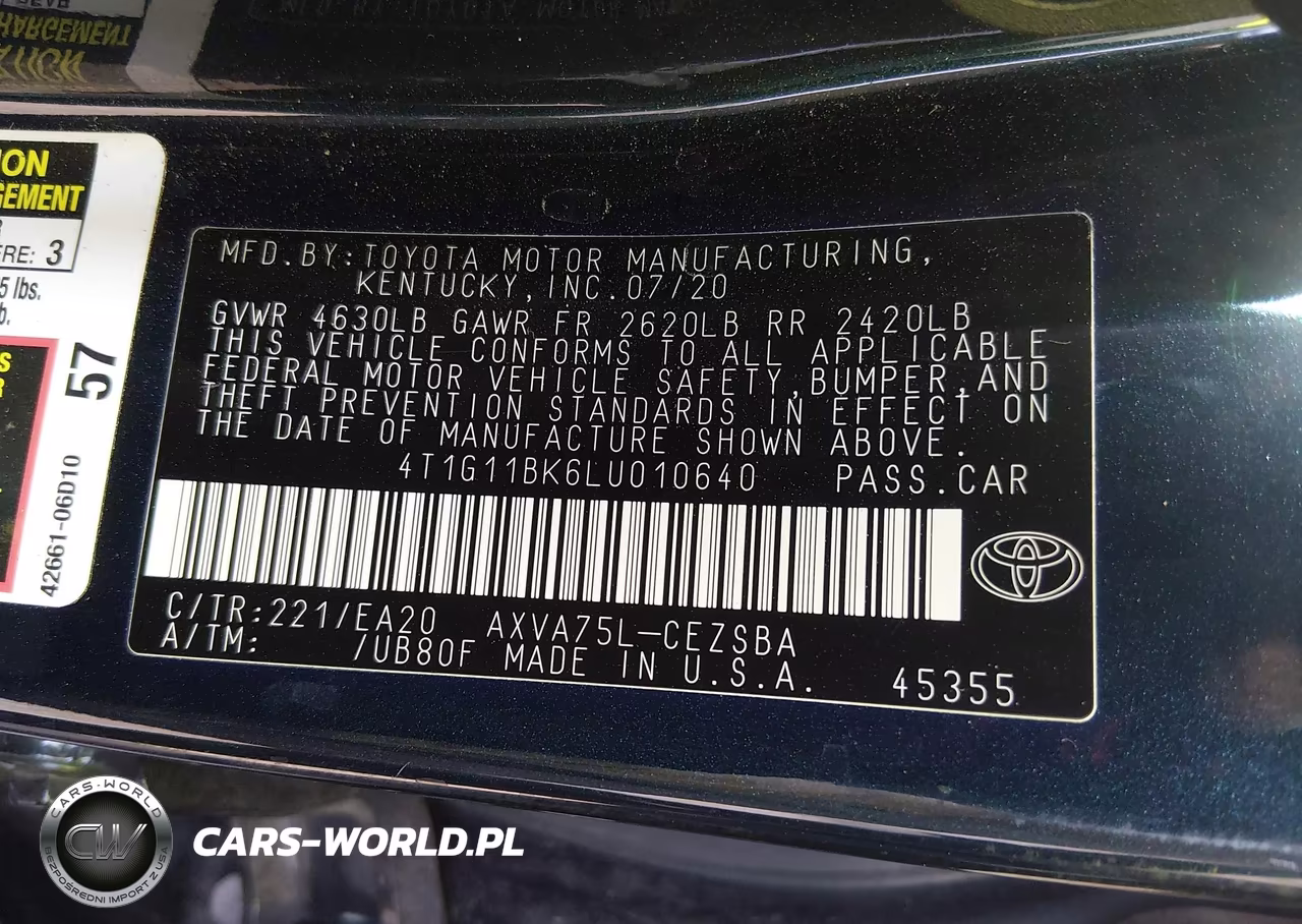 2020 Toyota Camry Se Awd VIN:4T1G11BK6LU010640 - 9