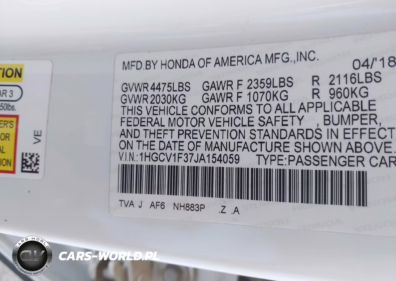 2018 Honda Accord Sport VIN:1HGCV1F37JA154059 - 9