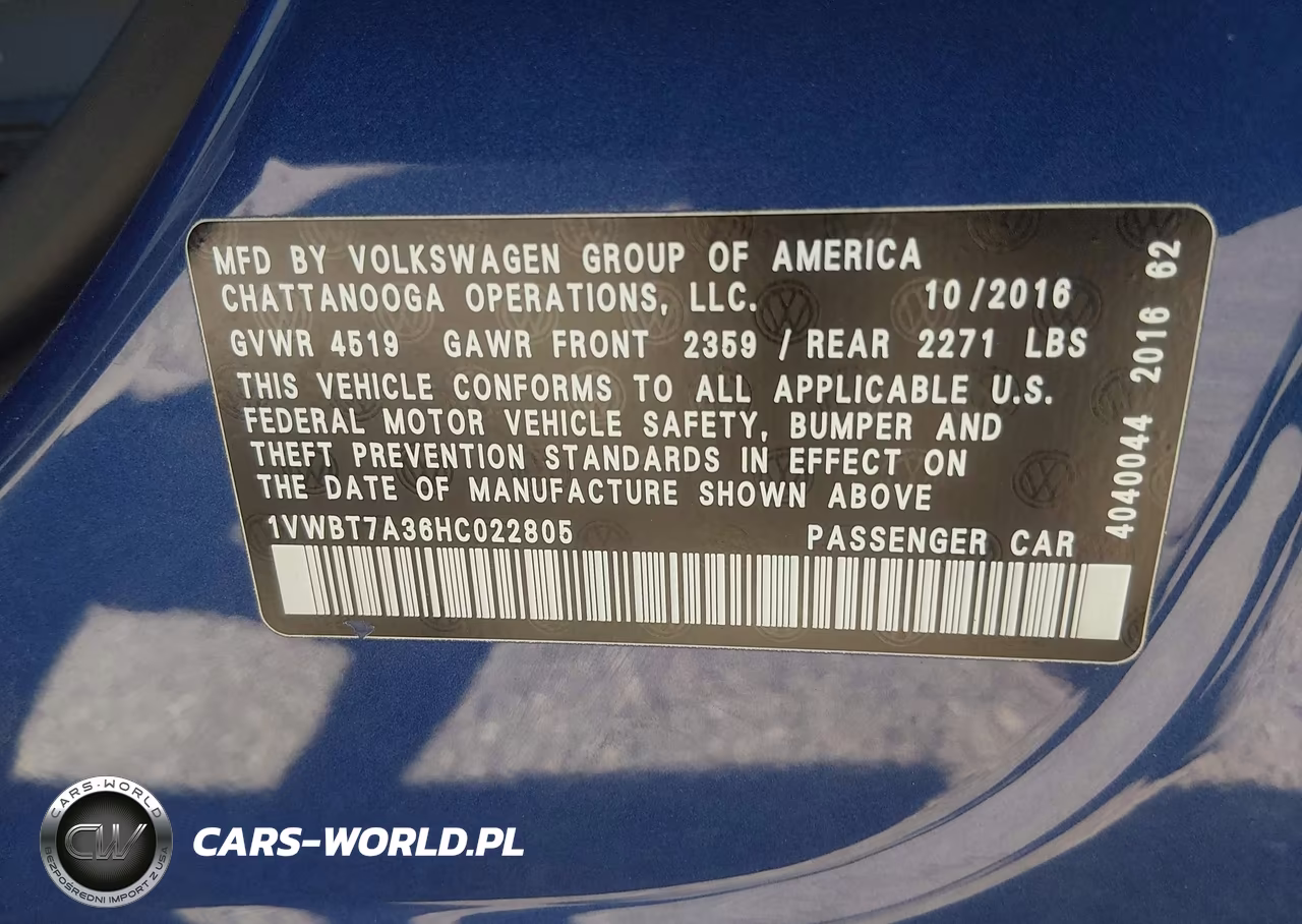 2017 Volkswagen Passat 1.8T Se VIN:1VWBT7A36HC022805 - 9