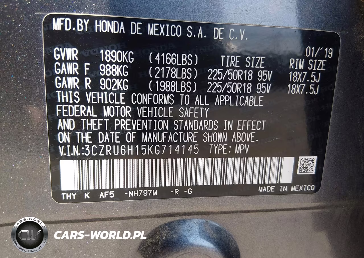 2019 Honda Hr-V Sport VIN:3CZRU6H15KG714145 - 9