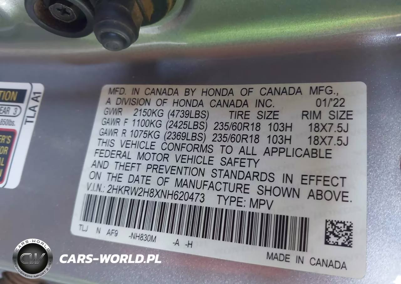 2022 Honda Cr-V Awd Ex-L VIN:2HKRW2H8XNH620473 - 9