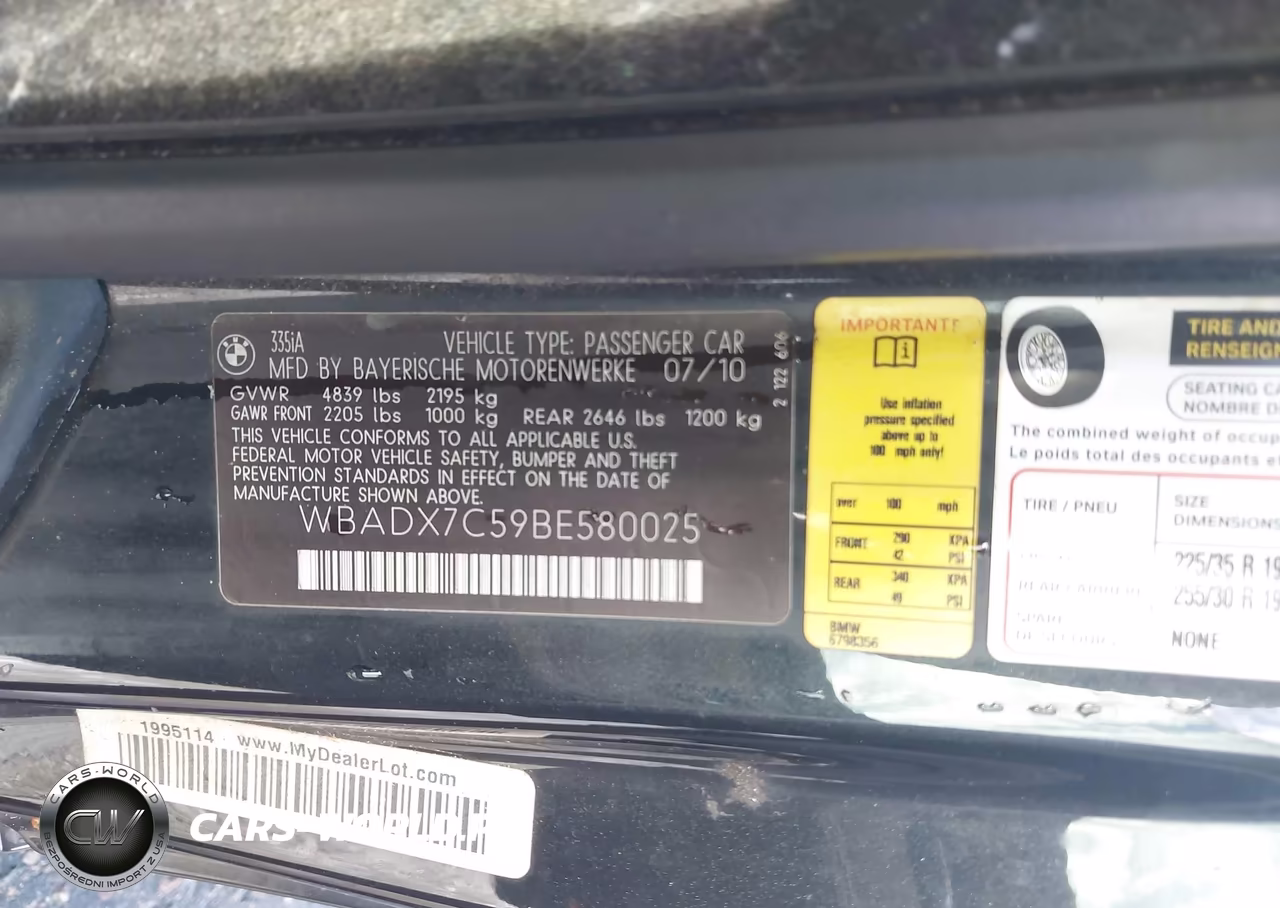 2011 BMW 335I VIN:WBADX7C59BE580025 - 9
