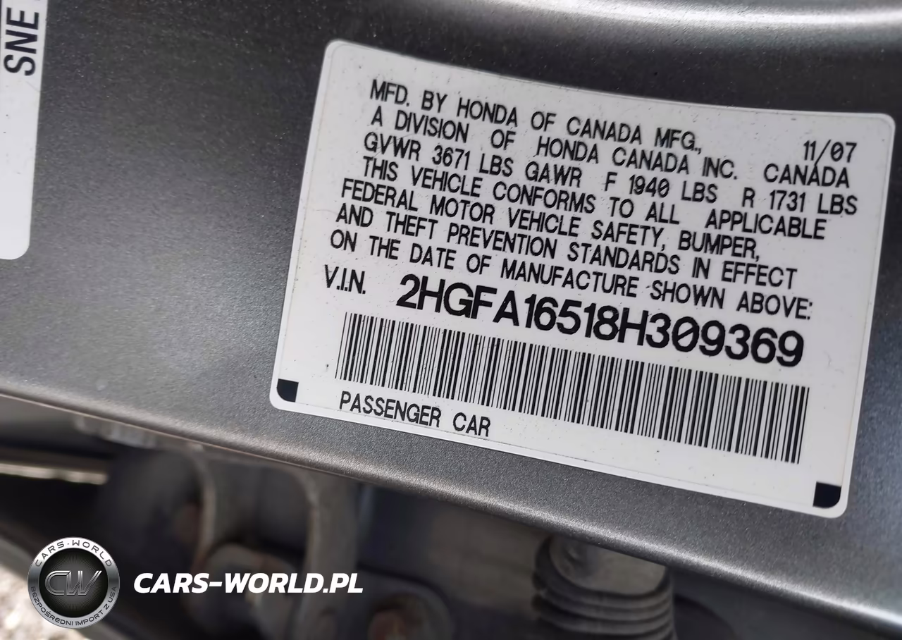 2008 Honda Civic Lx VIN:2HGFA16518H309369 - 9