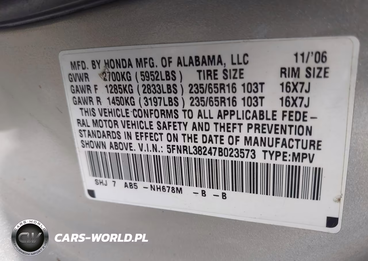 2007 Honda Odyssey Lx VIN:5FNRL38247B023573 - 9