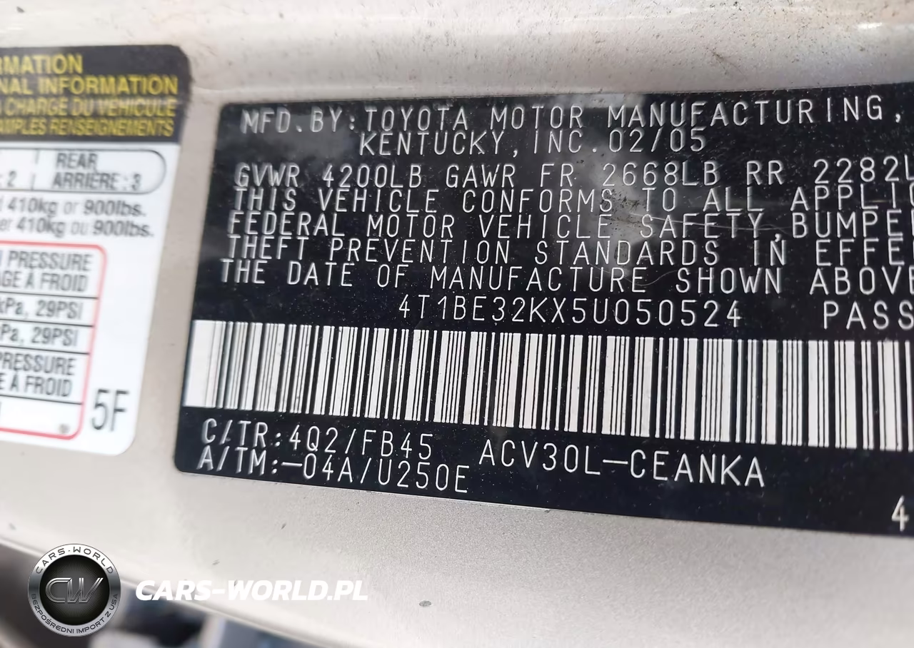 2005 Toyota Camry Le VIN:4T1BE32KX5U050524 - 9