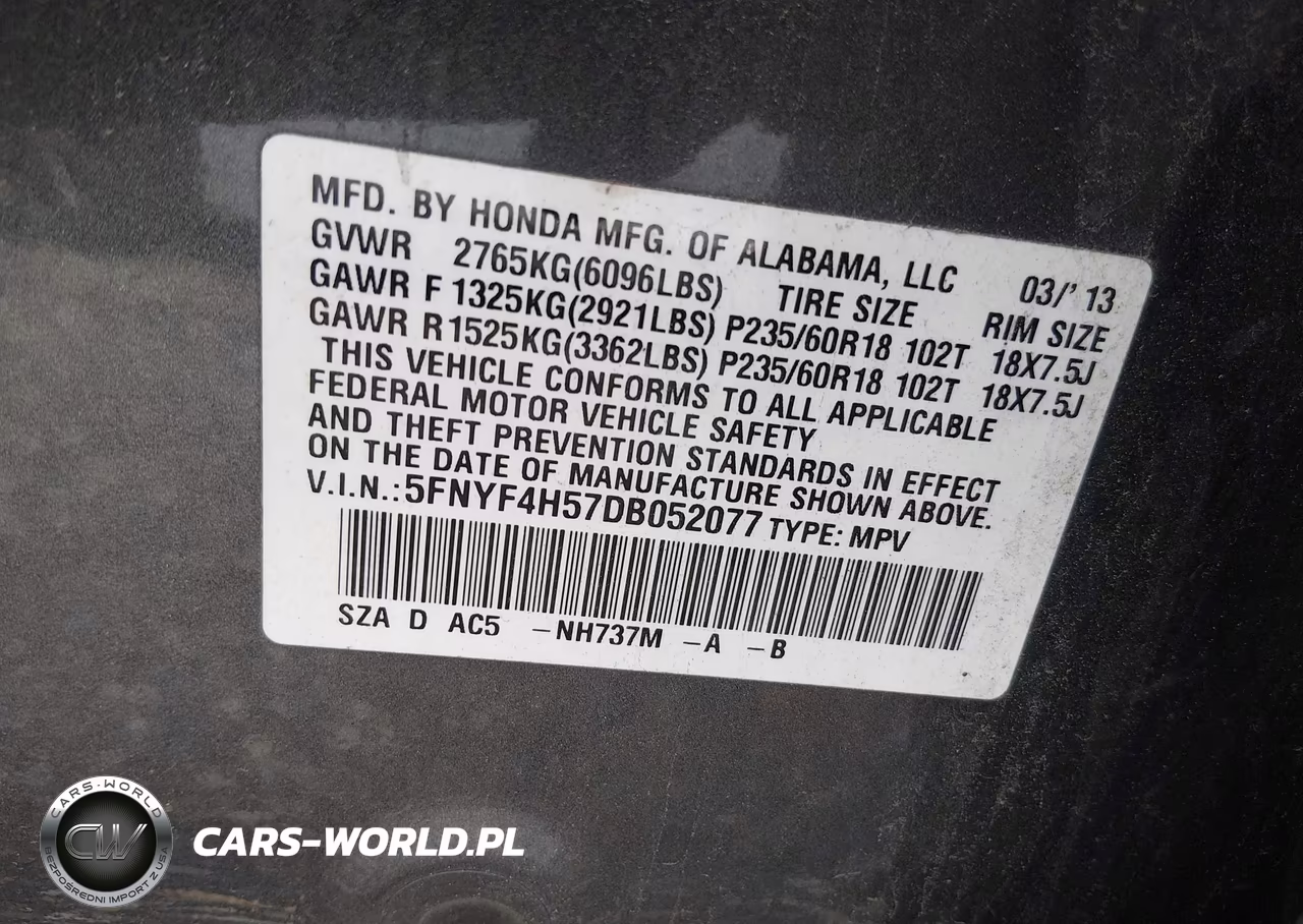 2013 Honda Pilot Ex-L VIN:5FNYF4H57DB052077 - 9