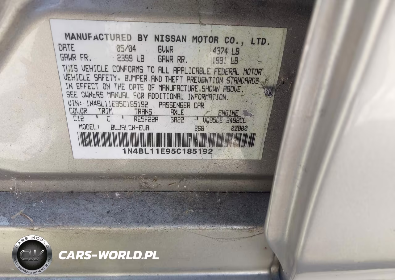 2005 Nissan Altima 3.5 Se VIN:1N4BL11E95C185192 - 9