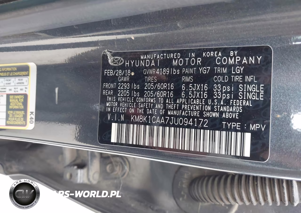 2018 Hyundai Kona Se VIN:KM8K1CAA7JU094172 - 9