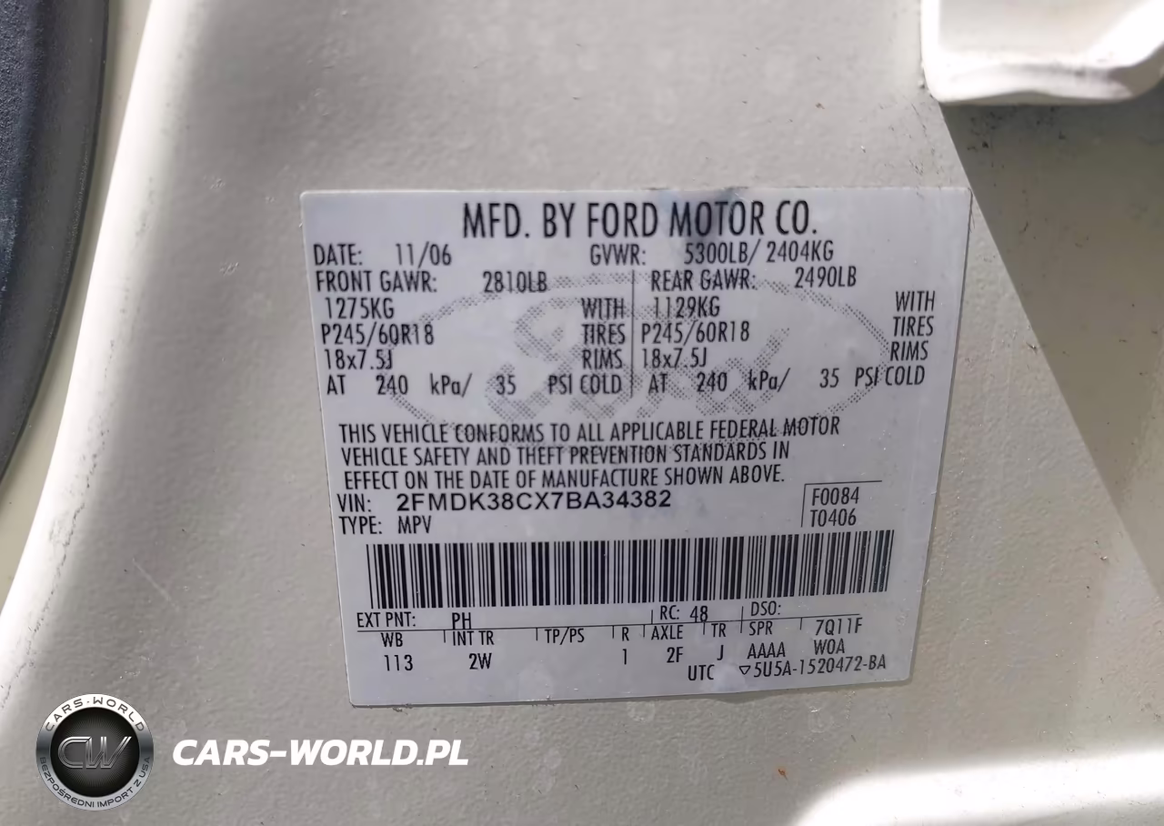 2007 Ford Edge Sel VIN:2FMDK38CX7BA34382 - 9