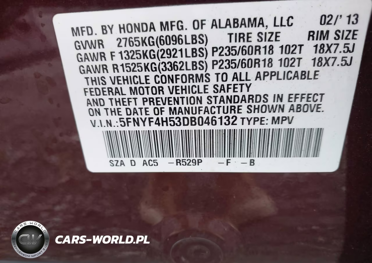 2013 Honda Pilot Ex-L VIN:5FNYF4H53DB046132 - 9