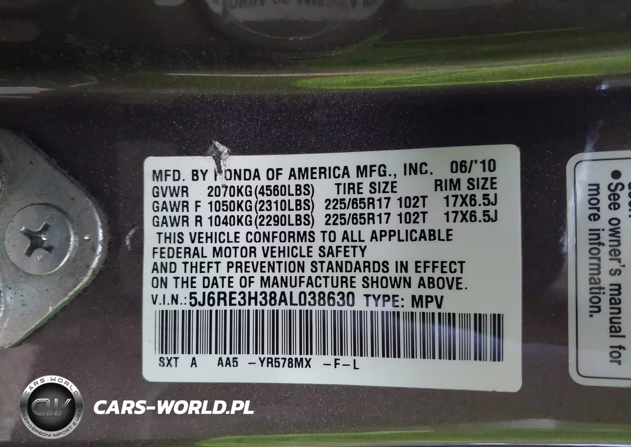 2010 Honda Cr-V Lx VIN:5J6RE3H38AL038630 - 9