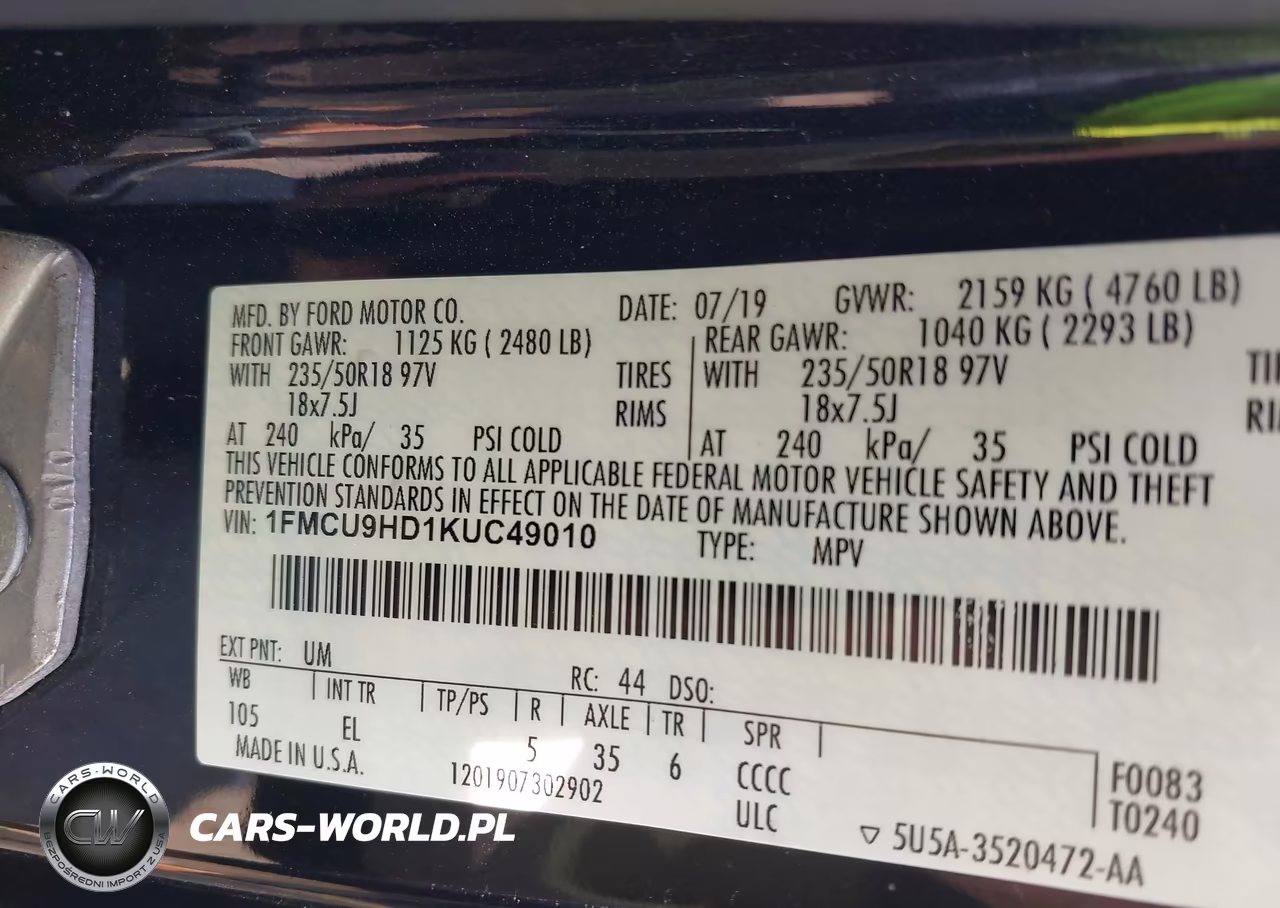 2019 Ford Escape Sel VIN:1FMCU9HD1KUC49010 - 9