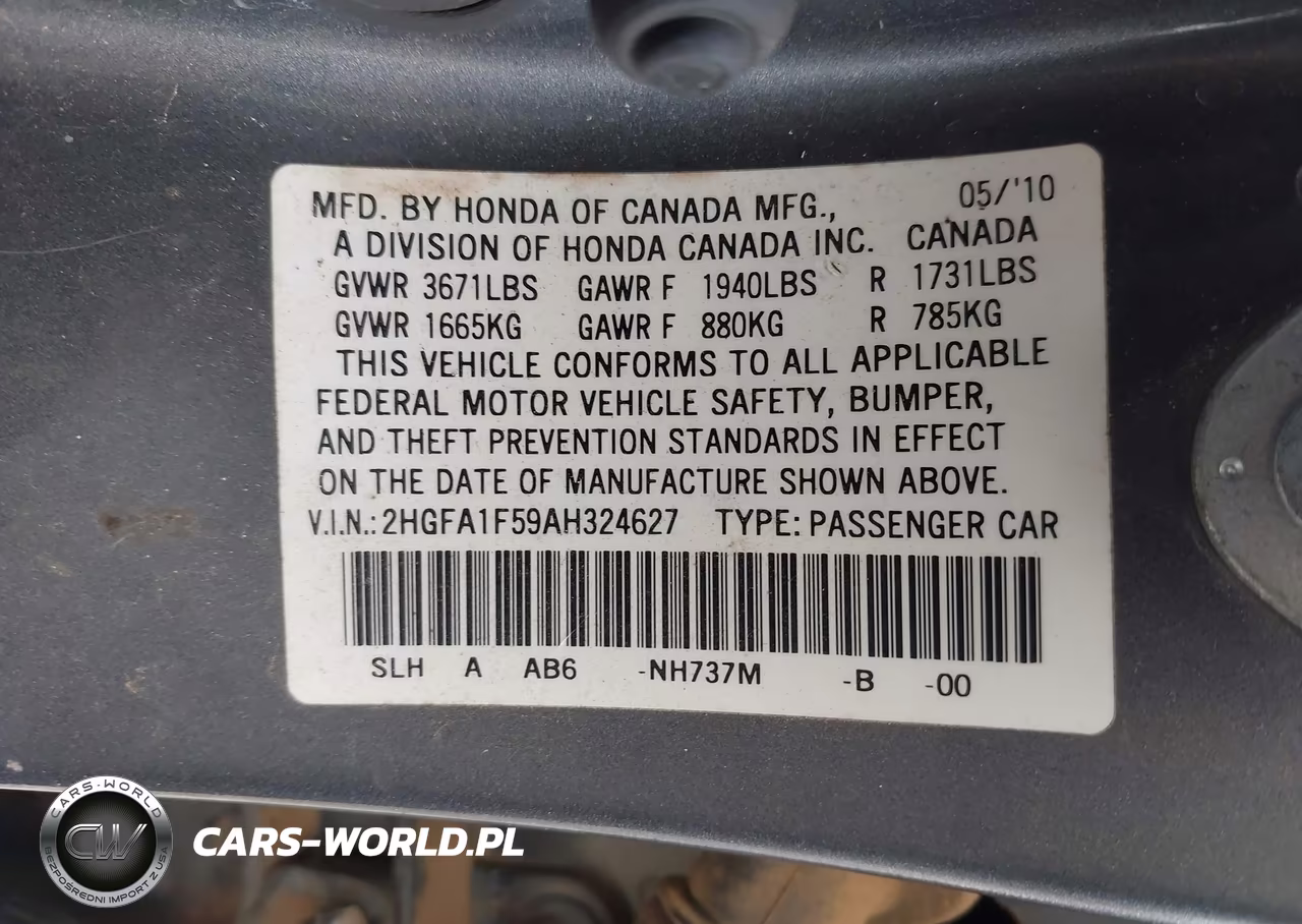 2010 Honda Civic Lx VIN:2HGFA1F59AH324627 - 9