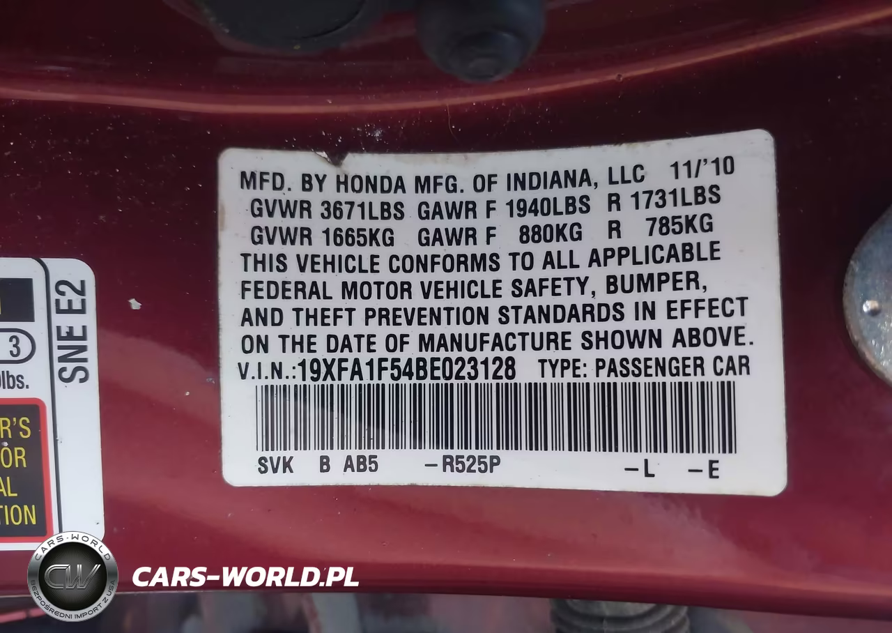 2011 Honda Civic Lx VIN:19XFA1F54BE023128 - 9