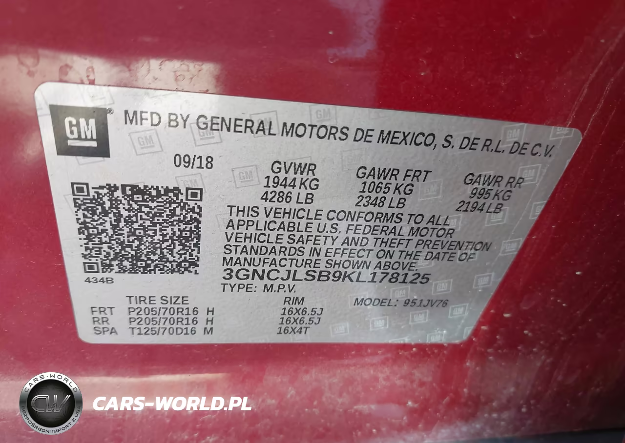 2019 Chevrolet Trax Lt VIN:3GNCJLSB9KL178125 - 9