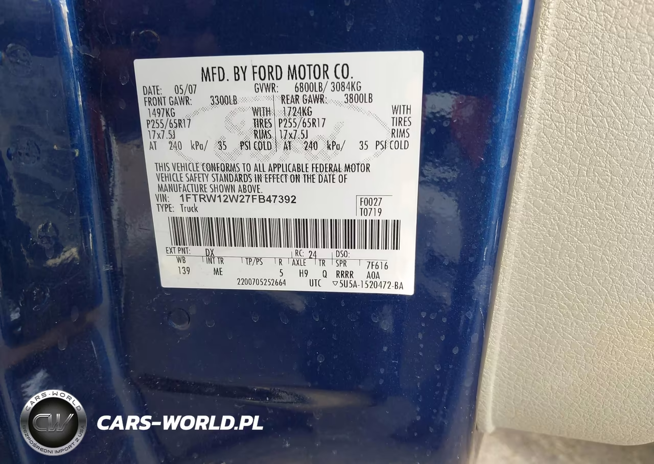 2007 Ford F-150 Xlt VIN:1FTRW12W27FB47392 - 9