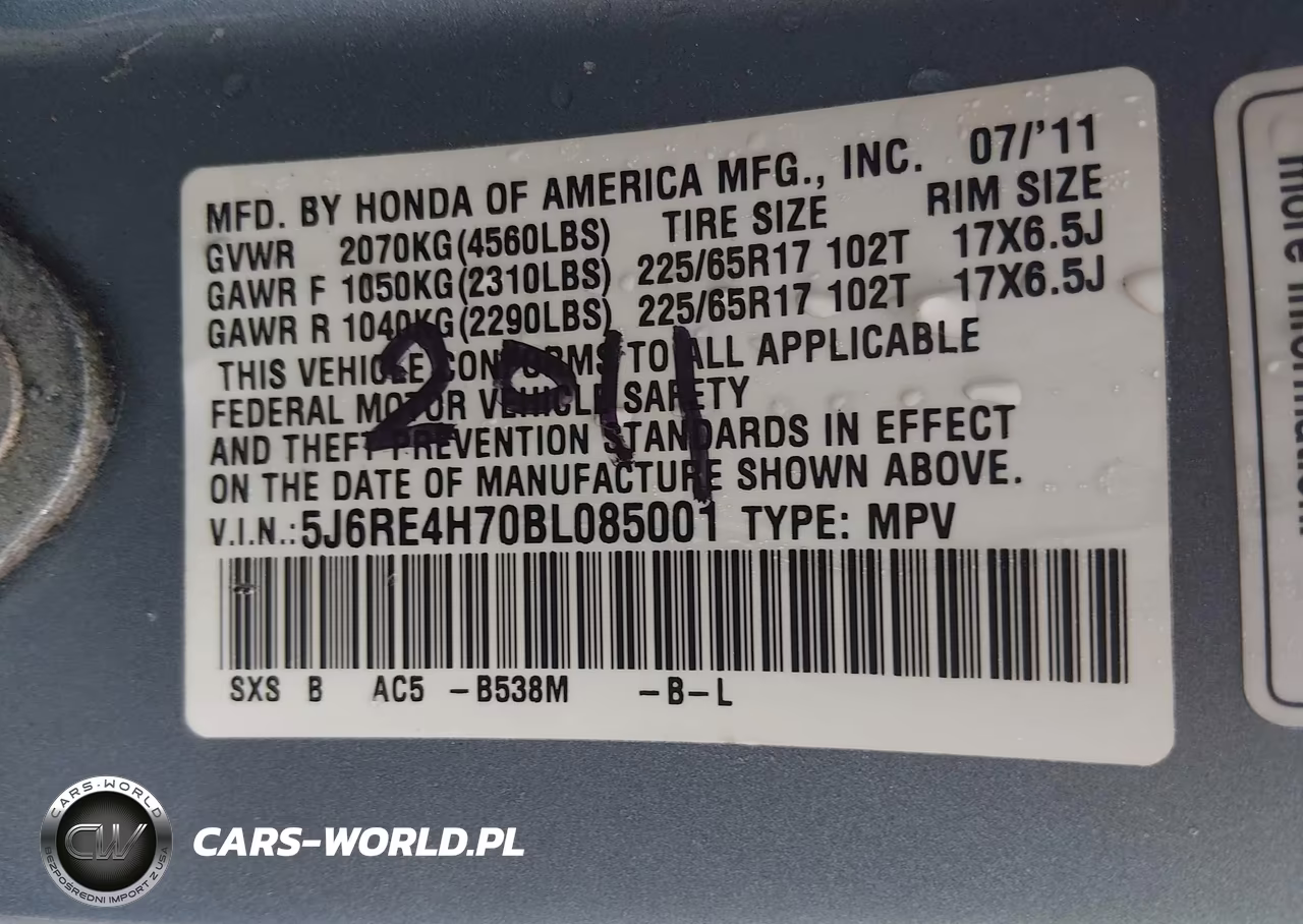 2011 Honda Cr-V Ex-L VIN:5J6RE4H70BL085001 - 9
