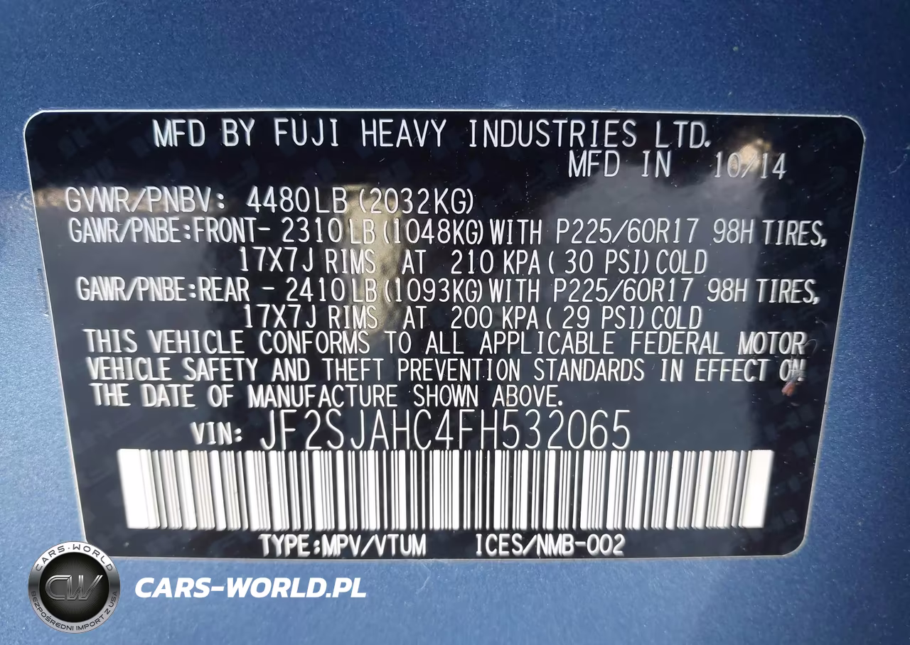 2015 Subaru Forester 2.5I Limited VIN:JF2SJAHC4FH532065 - 9
