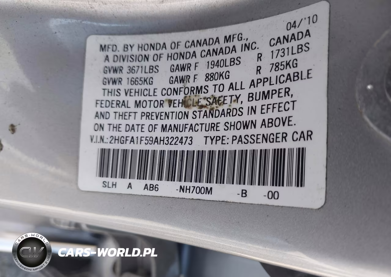 2010 Honda Civic Lx VIN:2HGFA1F59AH322473 - 9
