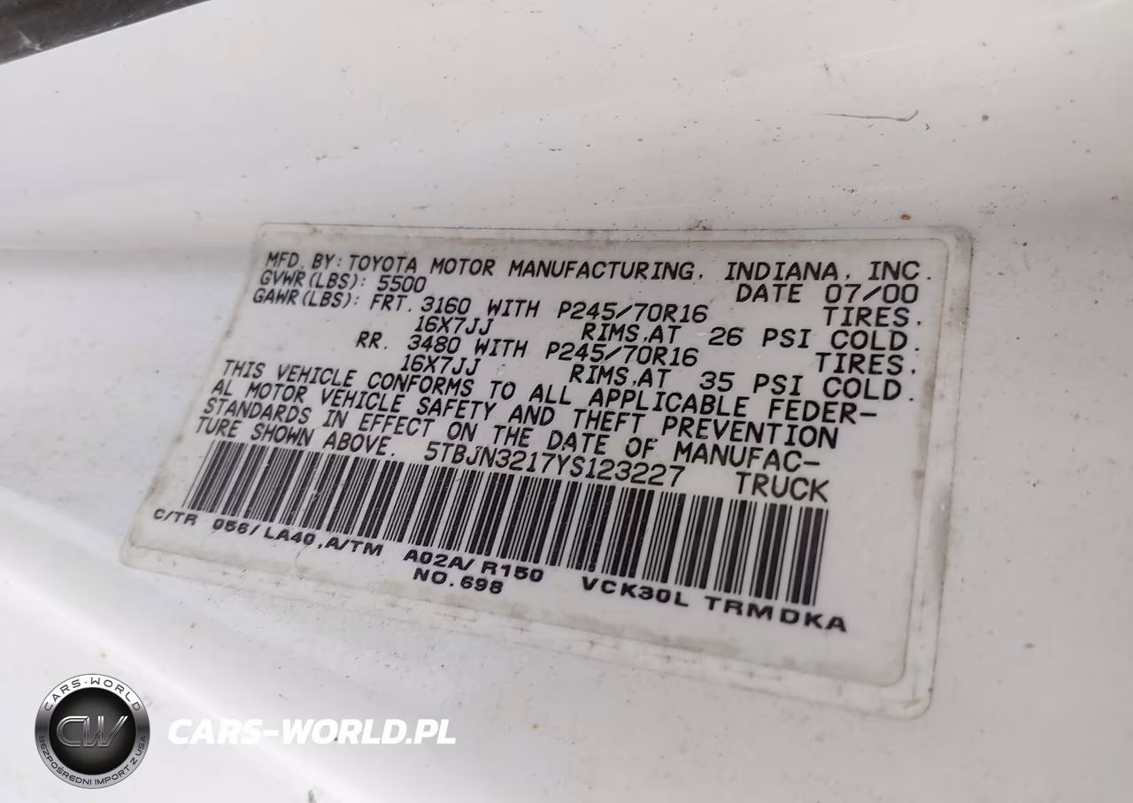 2000 Toyota Tundra VIN:5TBJN3217YS123227 - 9