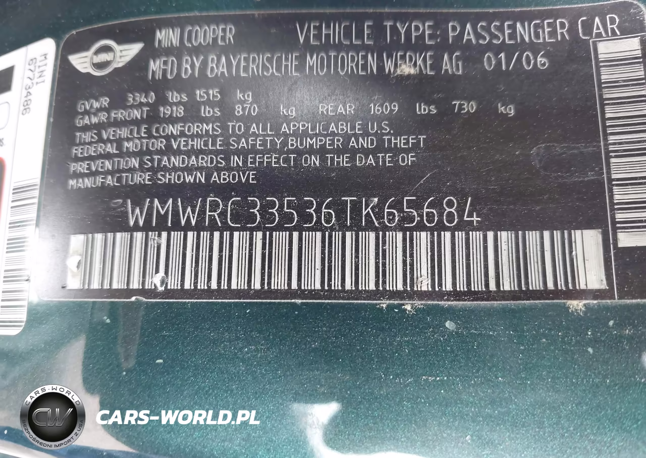 2006 Mini Cooper VIN:WMWRC33536TK65684 - 9