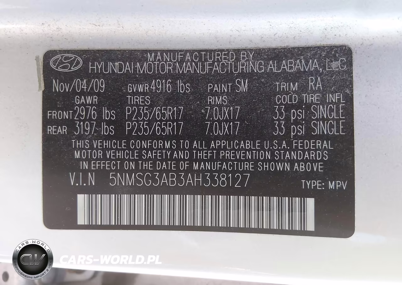 2010 Hyundai Santa Fe Gls VIN:5NMSG3AB3AH338127 - 9