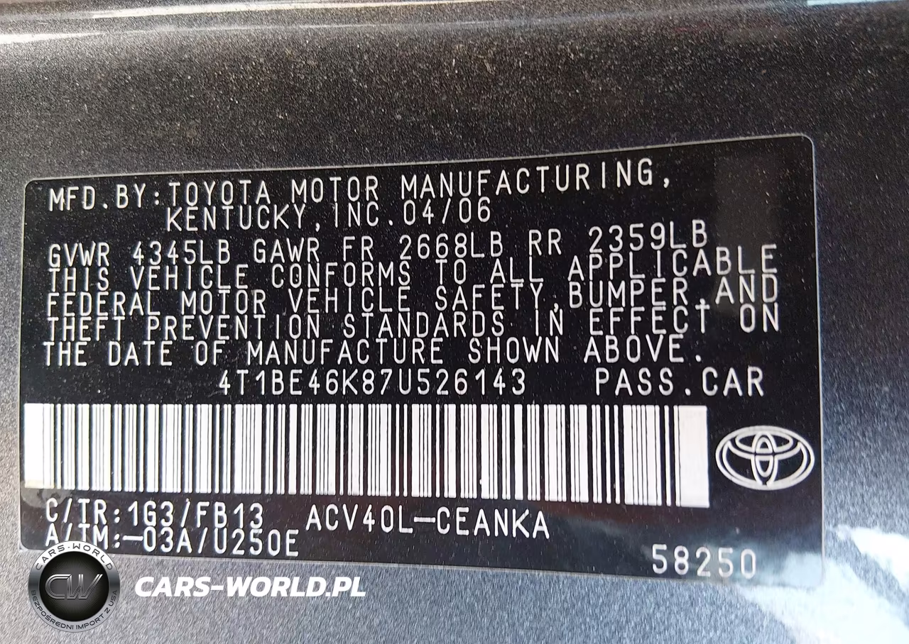 2007 Toyota Camry Le VIN:4T1BE46K87U526143 - 8