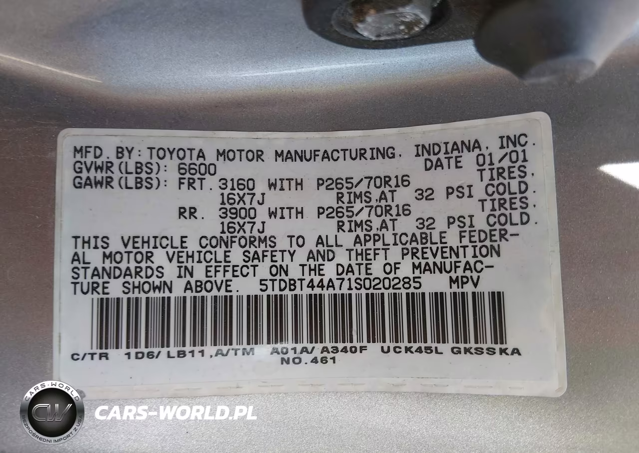 2001 Toyota Sequoia Sr5 V8 VIN:5TDBT44A71S020285 - 9